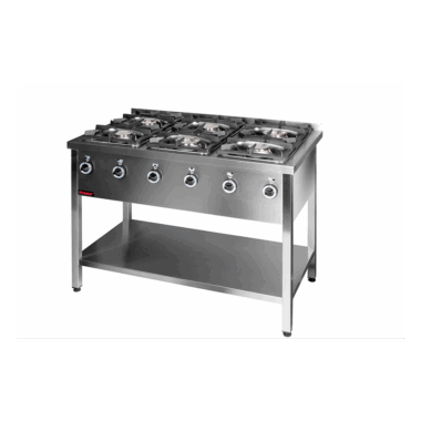 000.KG-6M Kuchnia gazowa na podstawie otwartej 6-palnikowa 3x4,5kW + 3x7,5kW