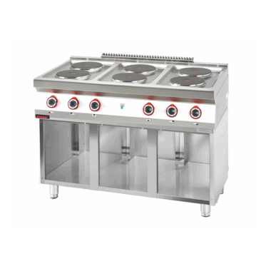 700.KE-6.S Kuchnia elektryczna 6 płyty okrągłych 6x2,6kW na podstawie szafkowej otwartej