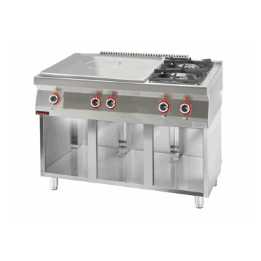 700.KG-2/I-800.S Solid Top gazowy chromowany 800 mm + 1x4,5kW + 1x7,5kW na podstawie szafkowej otwartej