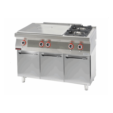 700.KG-2/I-800.S.D Solid Top gazowy chromowany 800 mm + 1x4,5kW + 1x7,5kW na podstawie szafkowej zamkniętej