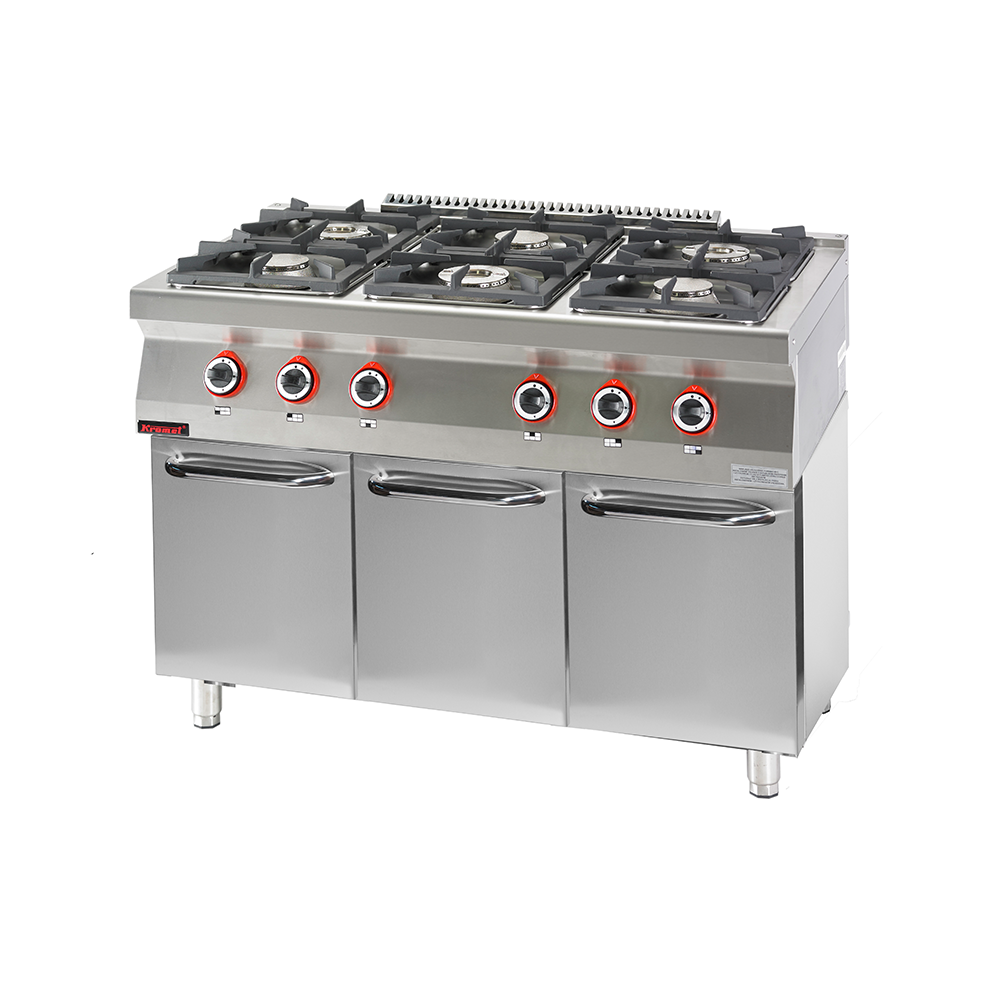 Boxer Cooker 700.KG-6.S.D 6-burner gas cooker on a closed cabinet base - Kromet