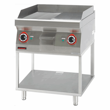700.PBE-600GR.T Płyta grillowa 1/2gł. + 1/2ryf. chromowana 600 mm 8kW na podstawie szkieletowej