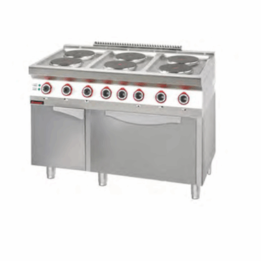 700.KE-6/PE-2/SD Kuchnia elektryczna z piekarnikiem elektrycznym 6x2,6kW + 6,5kW (piekarnik) na szafce z drzwiami