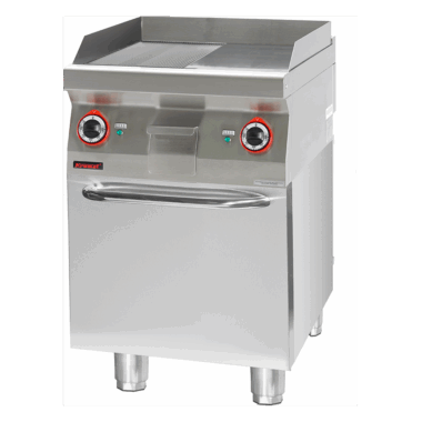 700.PBE-600GR.S.D Płyta grillowa 1/2gł. + 1/2ryf. chromowana 600 mm 8kW na podstawie szafkowej zamkniętej