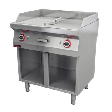 700.PBE-800GR.S Płyta grillowa 1/2gł. + 1/2ryf. chromowana 800 mm 9,6kW na podstawie szafkowej otwartej