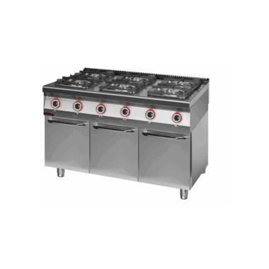 900.KG-6.S.D Kuchnia gazowa 6 palnikowa 2x4,5kW + 2x7,5kW + 2x9,0 kW na podstawie szafkowej zamkniętej