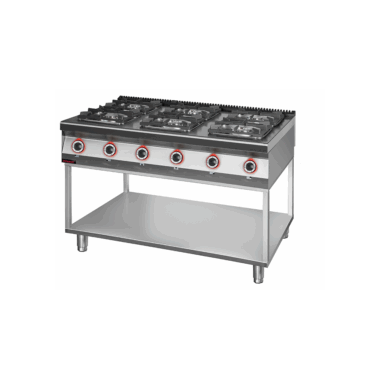 900.KG-6.T Kuchnia gazowa 6 palnikowa 2x4,5kW + 2x7,5kW + 2x9,0 kW na podstawie szkieletowej